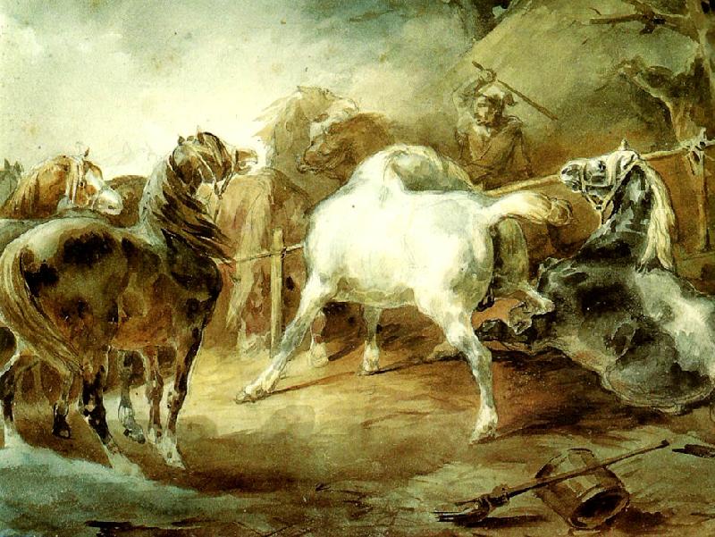 charles emile callande chevaux se battant dans un corral oil painting image